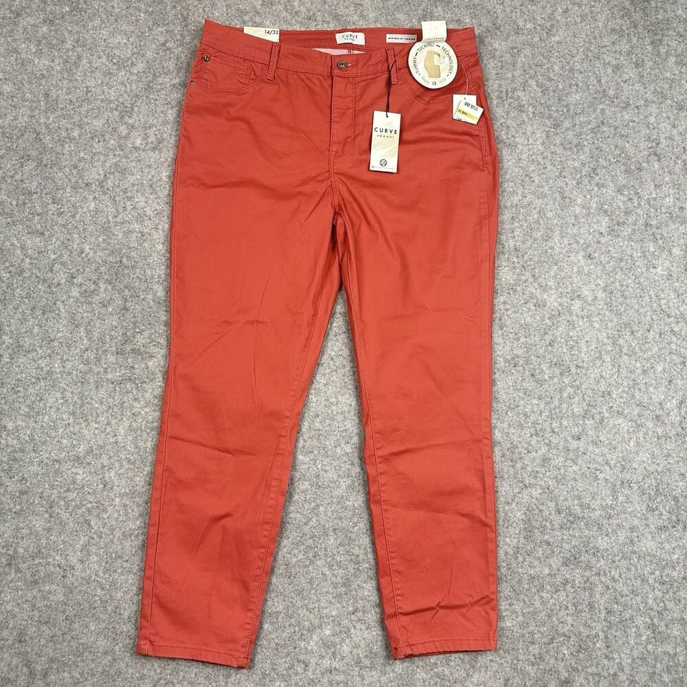 Curve Appeal Minimalist Jegging Jeans Womens 14 32 Mineral Red Tummy Tuck NEW